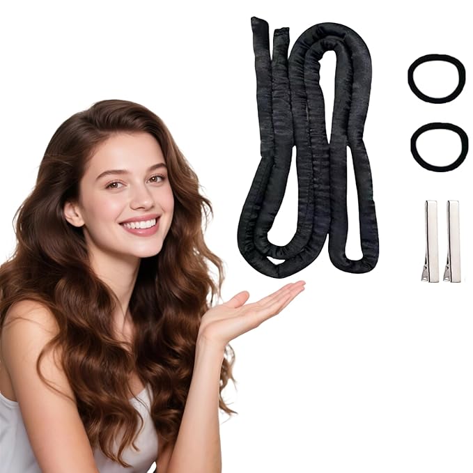 Heatless Curling Rod Headband, 63inch Black Long Heatless Curls Headband, Soft Hair Curlers to Sleep In (Black Thick)