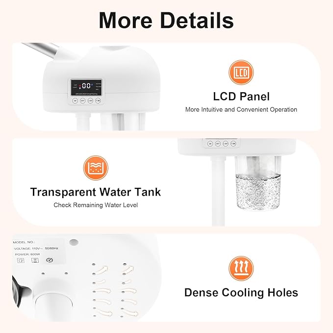 Professional Facial Steamer, Face Steamer for Facial with Hot Mist Function, Free-Standing Ozone Facial Steamer On Wheels, 360° Rotatable Nozzle for Beauty Salon or Home (110)