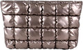 Puffy Quilted Makeup Bag, Cosmetic Bag, Travel Toiletry Organizer Pouch, Clutch for Women (Gold)