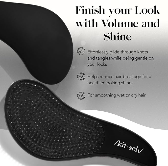 Kitsch Detangler Brush – Gentle Curly Hair Brush with Flexible Bristles for All Hair Types - Wet or Dry | Detangling Hair Brushes for Women & Men, Hairbrush for Adults & Kids - Black