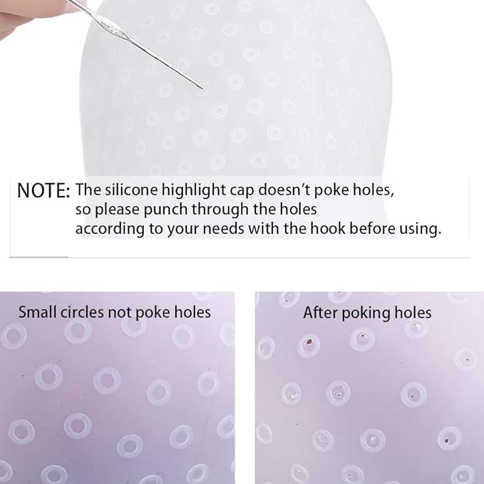 Silicone Highlight Caps Set for Color Hair 2 PCS Professional Reusable Highlighting Caps with Hooks & Salon Hairdressing Dyeing Staining Tools for Women Men