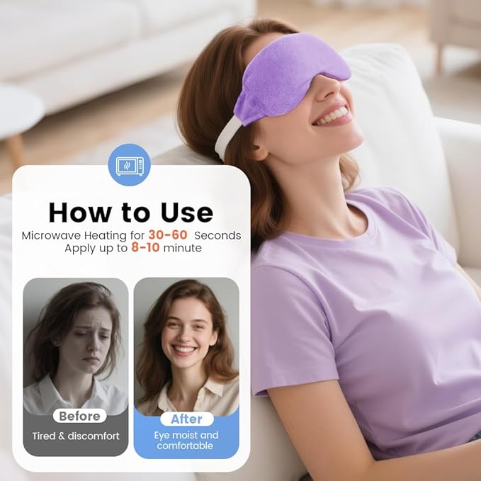 Heated Eye Mask for Dry Eyes, Steam Warm Compress for Dry Eyes, Work with Relieve, Blepharitis & Stye Treatment (Purple)