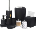 Bathroom Accessory Set - 10 Piece Black Bathroom Accessories Set with Trash Can, Toothbrush Holder and Cup, Soap Dispenser, Soap Dish, Toilet Brush Holder, Vanity Tray, Qtip Holder, Tissue Box Cover