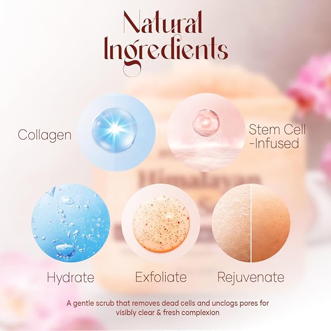 Himalayan Salt Body Scrub Twin Pack (12 oz x 2) - with Collagen, Rose Oil & Stem Cells - Exfoliating Scrub for Cellulite, Acne & Stretch Marks - Natural Skin Care Gift Set