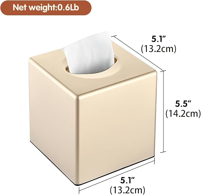 Tissue Box Cover, Decorative Square Facial Storage Tissue Box Holder, Home Accessories for Bathroom Vanity Countertops, Dressers, Night Stand, Parlors and Office - Champagne Gold