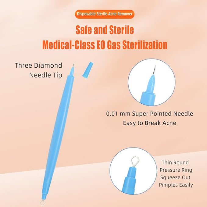 2 Pack of Disposable Sterile Acne Remover Tools Safe Pimple Popper Tool Aseptic Blackhead Remover Tools Sanitary Comedone Extractor Tool Pimple Extractor Tool