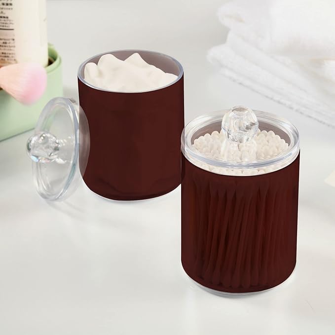 Indian Red Qtip Holder Organizer Dispenser Cotton Swabs Cans Plastic Jars with Lid Set 4 Pack Bathroom Storage Canister for Cotton Ball Floss Cotton Pads