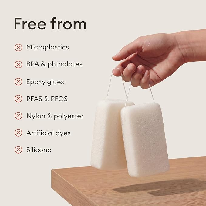 Vove Organic Konjac Body Sponges 2-Pack - Natural Full Body Exfoliating Shower Sponges, Gentle Plant-Based Cleansing for All Skin Types, Microplastic-Free Biodegradable, Certified Organic