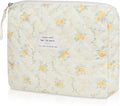 Floral Makeup Bag, Small Cosmetic Bag for Women Girls, Cute Cotton Makeup Bag, Quilted Makeup Bags, Flower Travel Toiletry Organizer Bag(Yellow Flowers)