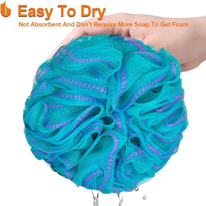 Urbanstrive Shower Bath Sponge XL 75g Soft Shower Loofahs Balls for Body Wash Men Women Bathroom Accessories, 1 Pack, Black (Green-Purple)