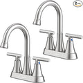 Bathroom Faucets for Sink 3 Hole, Hurran 4 inch Brushed Nickel Bathroom Sink Faucet with Pop-up Drain and Supply Hoses, Stainless Steel Lead-Free Centerset Faucet for Vanity RV, 2 Pack
