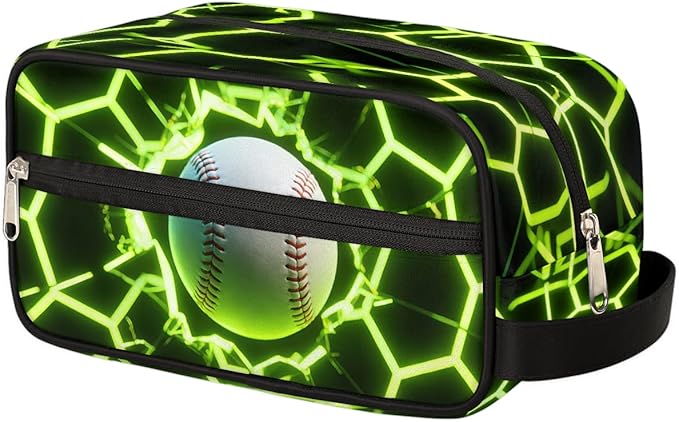 Futuristic Style Baseball Toiletry Bag for Men Women, Cosmetic Makeup Bag with Handle, Travel Shaving Kit Organizer, Waterproof Portable Wash Bag for Gym Vacation Camping Sports