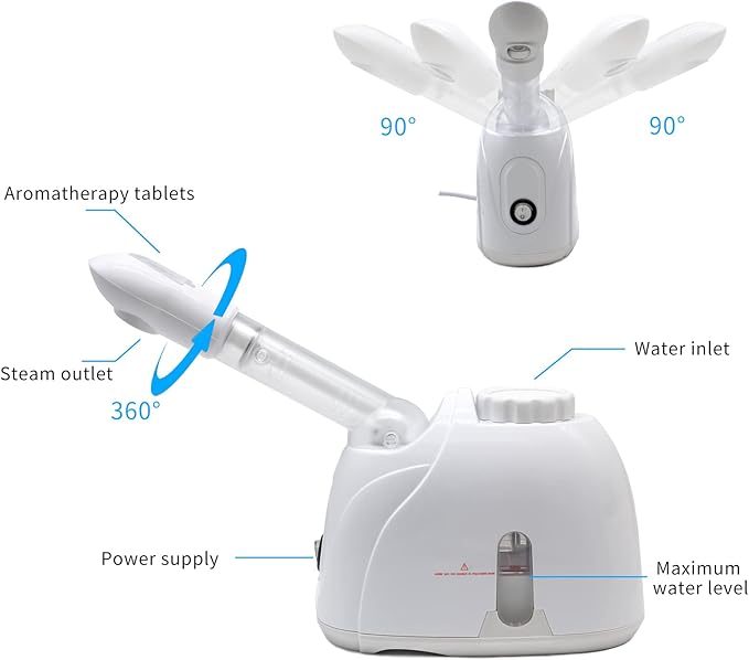 Facial Steamer Nanometer Fine Mist for Facial Deep Cleaning with Towel, 360° Rotating Arm, Deep Cleaning Home Spa Device for Personal Care, Face Steamer for Facial