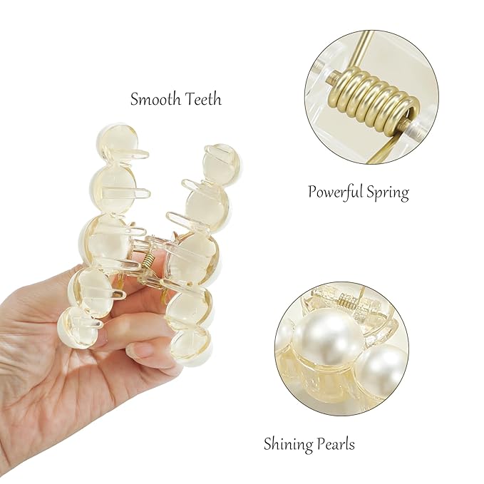 CWJCYTNSN 6 PCS Hair Clips for Women Large Hair Claw Clips for Thin Thick Curly Hair Styling Pearl Jaw Clips Strong Hold Nonslip Fashion Hair Accessories for Bridal Wedding