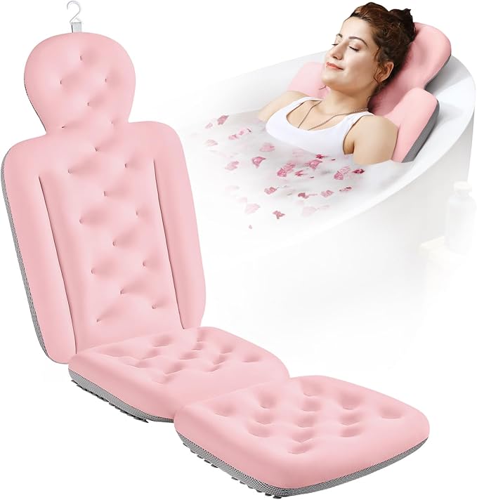 Full Body Bath Pillow for Bathtub, Thick Bathtub Cushion with Laundry Bag, Luxury Tub Pillow for Bath for Headrest Neck and Back Support Pink 56" x 16"