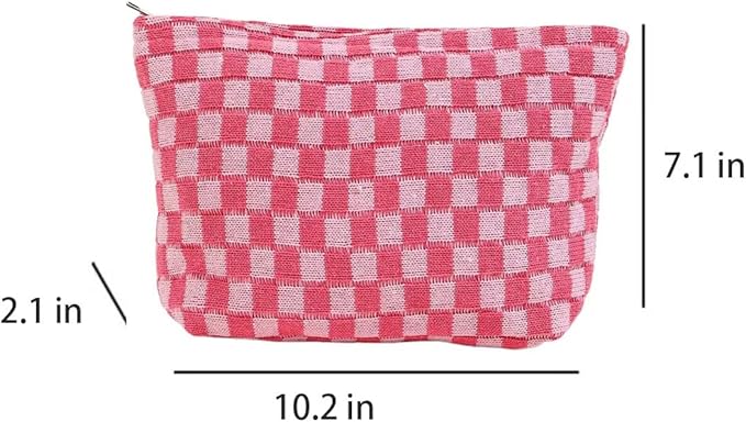 SxoSyo Cosmetic Bags for Women Makeup Bag Large Capacity Purse Travel Toiletry Zipper Storage Pouch Make up Brushes Organizer for Gifts (Chessboard, Pink)
