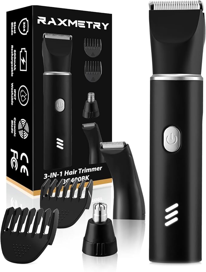Body Hair Trimmer for Men-Manscape 3 in 1 Electric Razor Groin Groomer,IPX7 Waterproof,Versatile Hair Trimmer for Ball/Pubic/Chest/Beard/Nose,USB-C Rechargeable,Gifts for Him Dad,BlackSilver