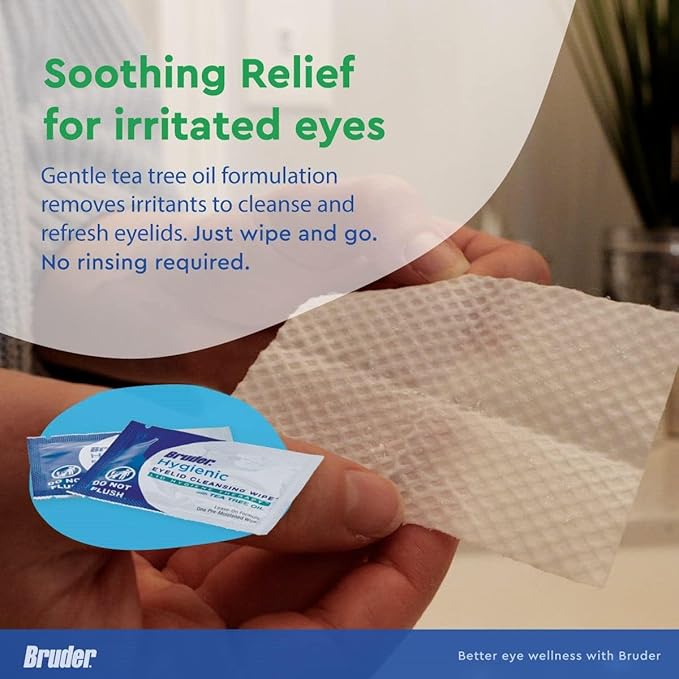 Hygienic Eyelid Cleansing Wipes with Tea Tree Oil l Relief from Demodex l Pre-Moistened, Rinse-Free Exfoliating Wipes Remove Excess Oil and Debris from Eyelids & Lashes l 30 Count Box (2 Pack)