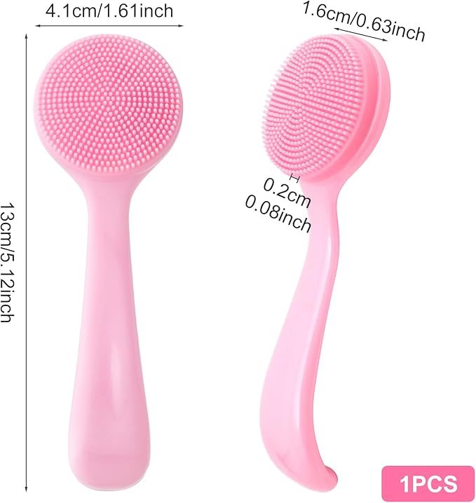 Silicone Manual Facial Cleansing Brush, Skin Friendly Waterproof Face Cleaning Scrubber Exfoliator Cleanser for Blackheads Whiteheads Makeup Residues Removal- Pink