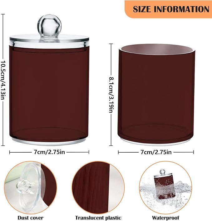 Indian Red Qtip Holder Organizer Dispenser Cotton Swabs Cans Plastic Jars with Lid Set 4 Pack Bathroom Storage Canister for Cotton Ball Floss Cotton Pads