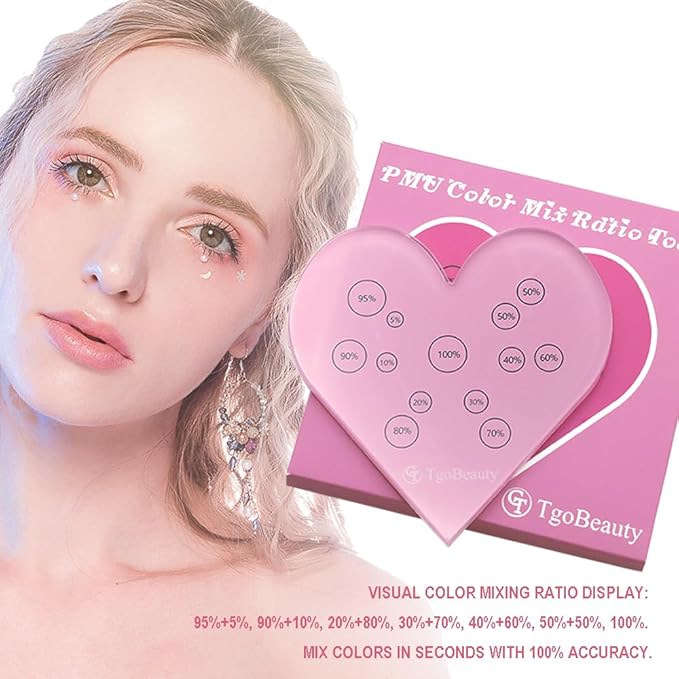 TgoBeauty Acrylic Mix Heart Palette Permanent Makeup Ink Color Ratio Tool Heart Pink Cosmetic Makeup Palette for Eyebrow Lip Nail Art Makeup (Pink)