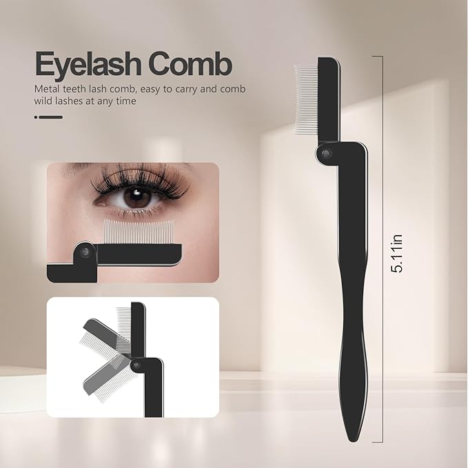 Eyelash Comb Lash Separator Tool Brow Brush & Lash Spoolie Professional Eye Makeup Tools (4 Pieces Set)