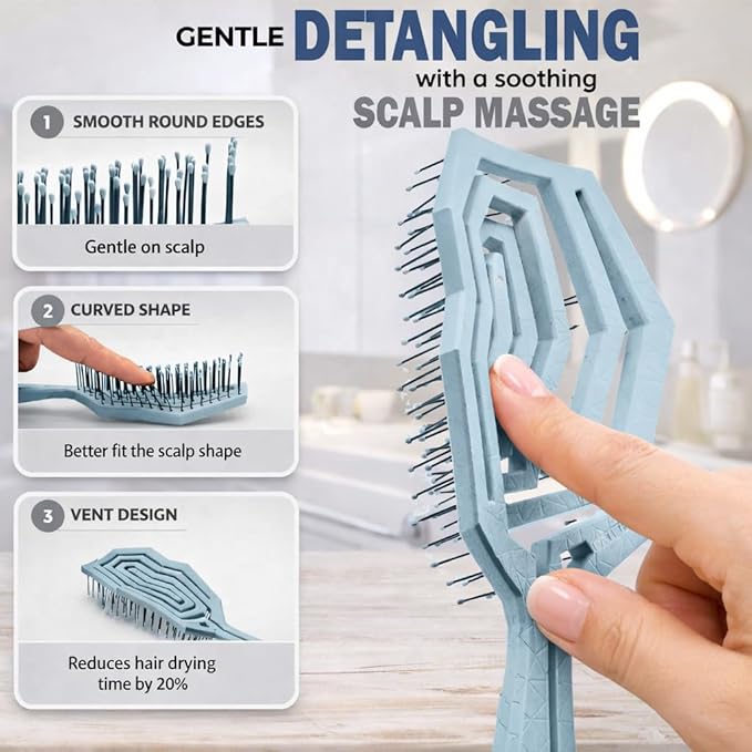 Fiora Naturals Hair Detangling Brush -100% Bio-Friendly Hair Detangler Brush w/Ultra-soft Bristles- Glide Through Tangles with Ease - For Curly, Fine, Women, Men, Kids, Toddlers, Wet and Dry Hair