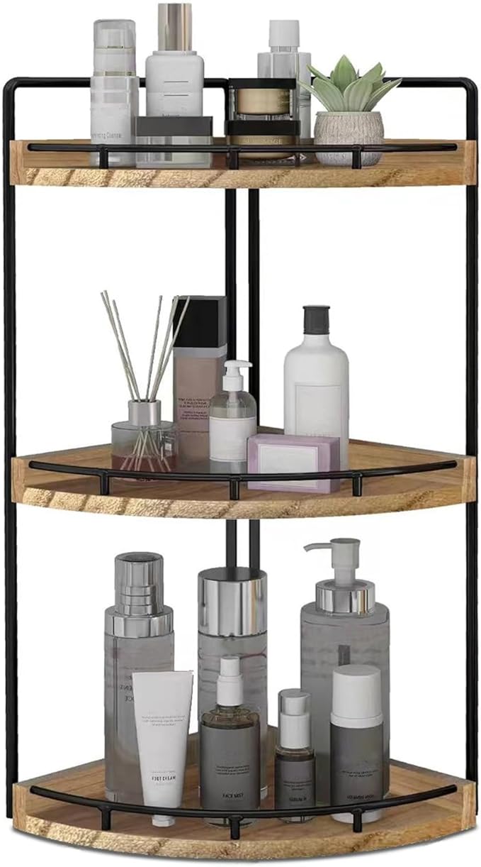 Dorhors 3-Tier Corner Bathroom Organizer Countertop for Storage,Vanity Tray,Wood Counter Organizer for Kitchen,Bathroom,Dresser (Rustic Brown)