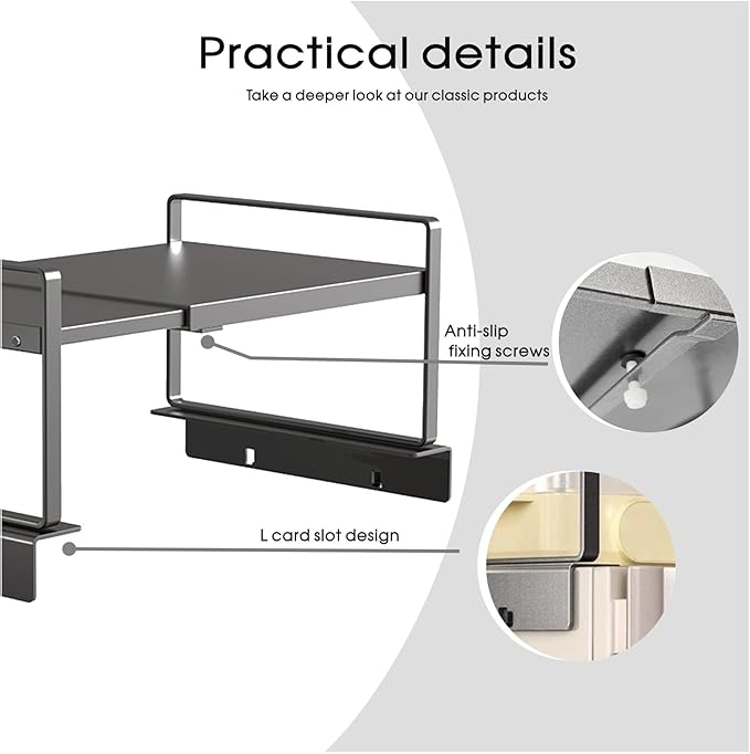 Adjustable Fridge Top Storage Rack,20.8"-36.6" Expandable Organizer Shelf,Refrigerator Storage, Anti-Slip,L-Shaped Design,Space Saver for Kitchen,Laundry,Dorm (Fits Most Appliances)
