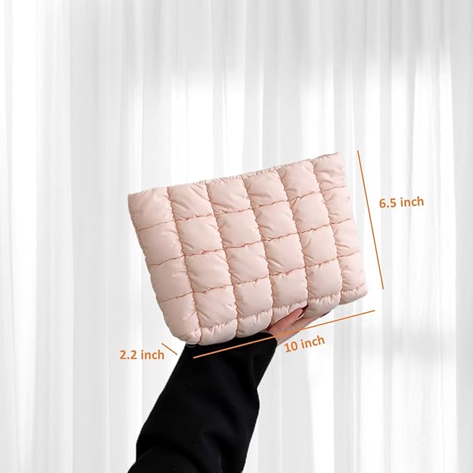 Puffy Quilted Makeup Bag for Women, Cosmetic Bag, Travel Toiletry Organizer Pouch Clutch (pink)