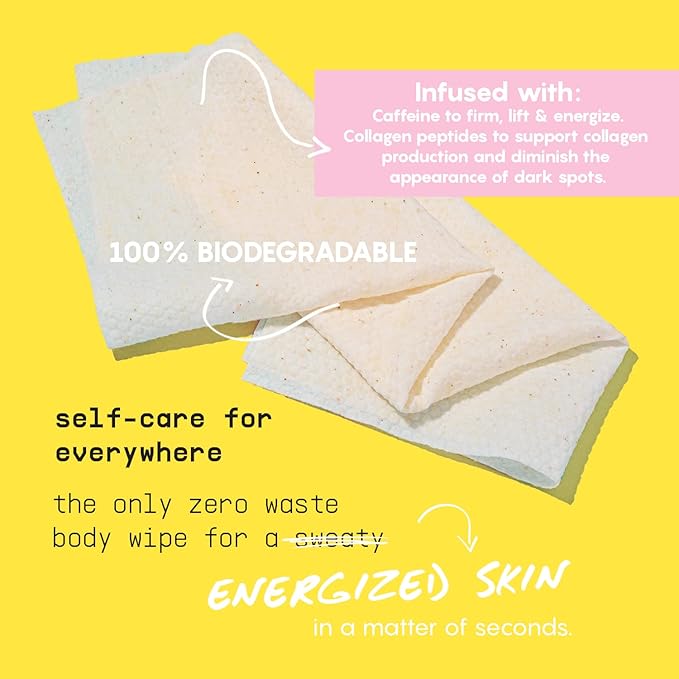Glow Body Wipes for Women - Cleansing Large Wash Cloth - Extra Thick & Moist - Armpit Sweat Cloths for Body Odor - No Rinse, No Shower - Lavender Rose - Caffeine & Collagen Peptide