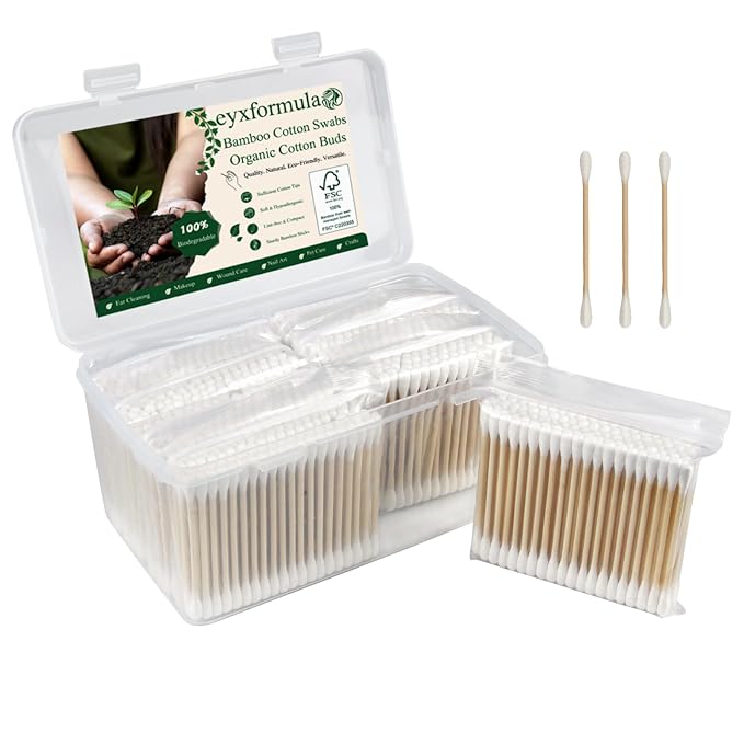 800 Count Bamboo Cotton Swabs - Natural Organic Cotton Buds with Double Tips, Hypoallergenic, Biodegradable Swabs for Ear Cleaning, Beauty & Personal Care, Makeup, Pet Care, Crafts