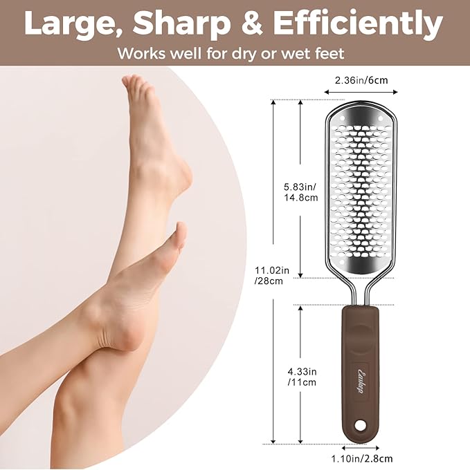 Foot File Foot Scrubber Pedicure - Callus Remover for Feet Easkep Professional Grater Rasp Foot Scraper Corns Callous Removers Cracked Dead Skin Remover for Dry and Wet Feet (Silver)