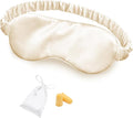 Silk Sleep Mask Eye Mask Blindfold with Double Layer Silk Filling and Elastic Strap for Full Night's Sleep, Travel and Nap, Soft Eye Cover Eyeshade with Luxury Bag and Ear Plugs (Champagne)