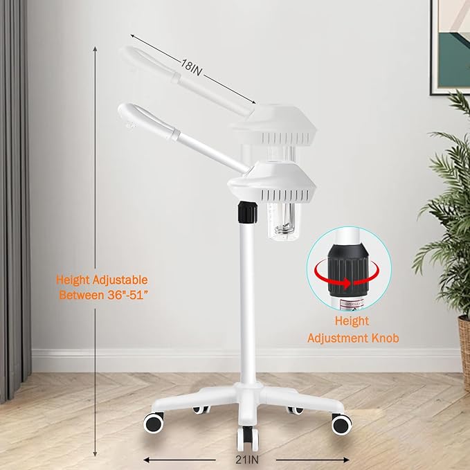 Professional Facial Steamer for Deep Cleansing and Hydration, Ozone Spa Face Steamer on Wheels, Adjustable Height and Angle,Estheticians Steamer More Steam,Suitable for Beauty, Spa and Home Use