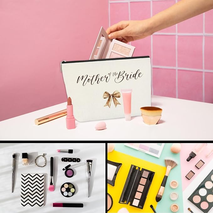 2PCS Wedding Makeup Bags Set for Mothers of Bride and Groom, Wedding Gift Mother of The Bride Makeup Bag Mother of Groom Canvas Print for Mom in Law Engagement Gift