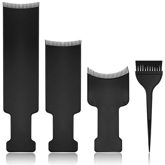4 PCS Balayage Highlighting Board and Highlighting Brush Kit, 1 Hair Dye Brush and 3 Balayage Highlighting Board with Teeth Hair, for Hair Dye, Hairstylist Accessories Brushes