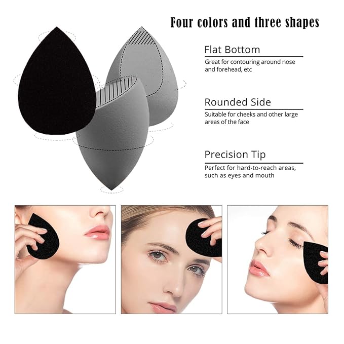Makeup Sponges Set - Beauty sponges Blending Blenders with 1 Holder and Egg Case, Flawless for Cream, Powder and Liquid (Black, 4Pcs+1Holder+ case)