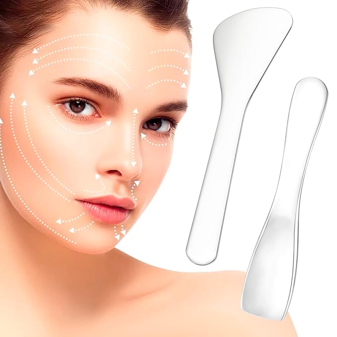 2pcs Mini Metal Makeup Spatula, Reusable Cosmetic Cream Spatulas Spoon, Skincare Scoop Applicator Facial Massage Beauty Tools for Mixing and Sampling Face Eye Cream- Silver