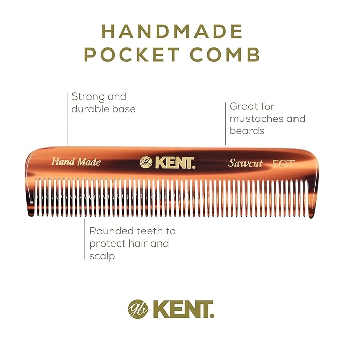 Kent Set of 3, 81T Small Beard and Mustache Comb, Fot All Fine Pocket Comb and PF22 Hair Brush and Beard Bruh, Best Beard and Mustache Grooming Kit for Travel and Home Beard Care, Made in England
