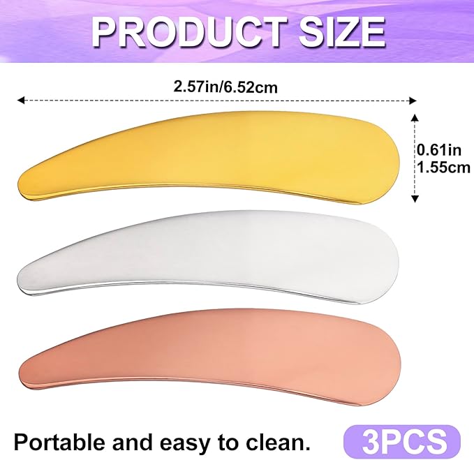 3pcs Mini Metal Makeup Spatula, Reusable Cosmetic Cream Spatulas Spoon, Skincare Scoop Applicator Facial Massage Beauty Tools for Mixing and Sampling Face Eye Cream- Silver & Gold & Rose Gold