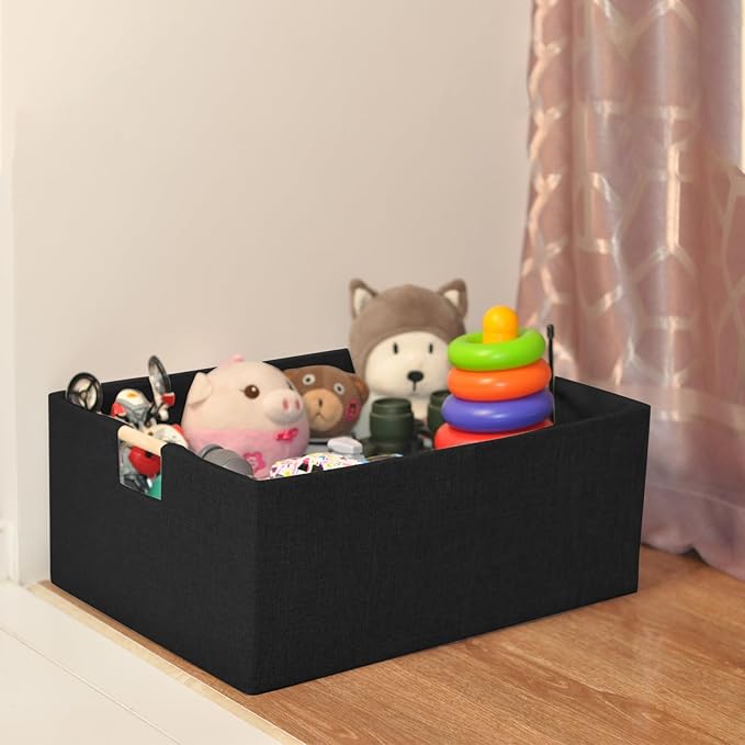 Storage Bins & Fabric Storage Basket for Shelves - Decorative Baskets Storage Box Cubes Containers W/Handles for Closet Shelf Nursery Toy, Home, Office, Books,Bathroom (Black)