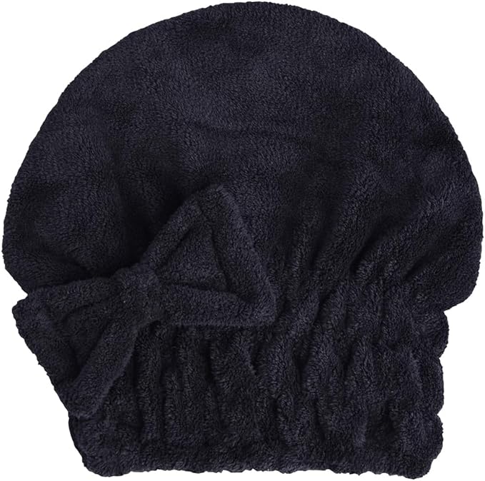 HOPESHINE Microfiber Hair Towel Cap for Women Wet Short or Long Curly Hair Super Absorbent Quick Dry Turbans Anti Frizz Great Gift for Women and Girls Black 2-Pack