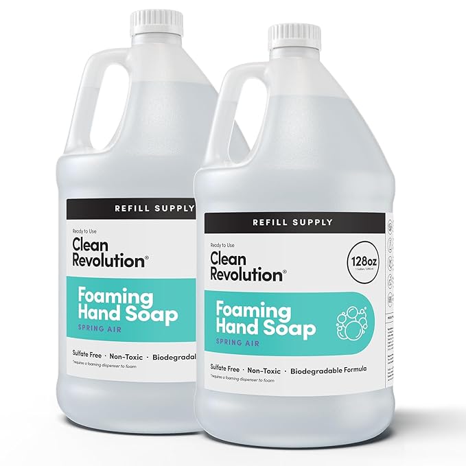 Clean Revolution Foaming Hand Soap Refill Supply Container. Ready to Use Formula. Spring Air Fragrance, 128 Fl. Oz | 2 Pack - Made in USA