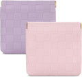 Sightor 2PCS Small Makeup Bag for Purse, Mini Cosmetic Bag Waterproof Pouch for Women, Checkered Purse Self-closing Coin Lipstick Small Leather Cosmetic Pouch (Pink, Purple)