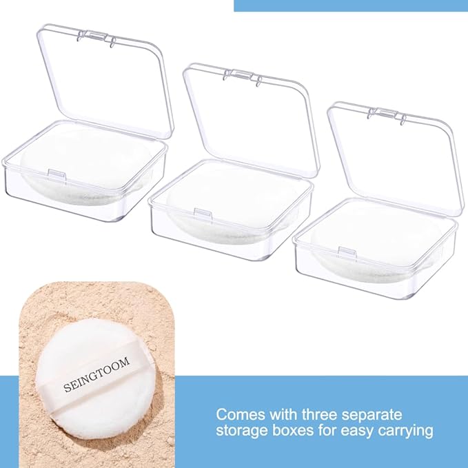 3Pcs Setting Powder Puff, 2.36 Inch Face Puff, Loose Soft Velour Body Powder Puff and Cases, White