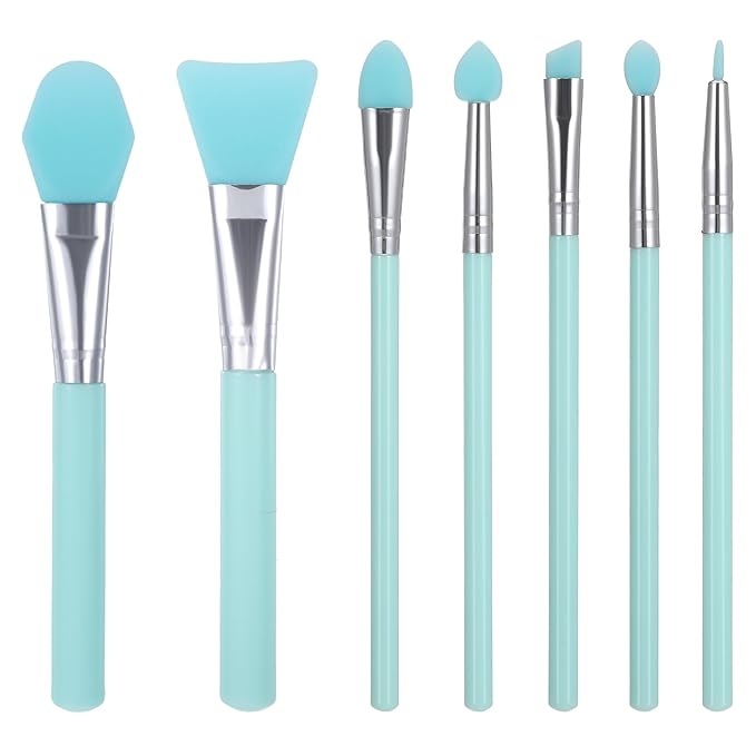 7Pcs Silicone Makeup Brush Applicator, Jelly Brush For Face Mask, Makeup Brush Kit, Resin Brushes Applicator, Face Cream & Mask Applicators Kit for UV Epoxy Art, Lip Eye Cream Blending Tool (Green)
