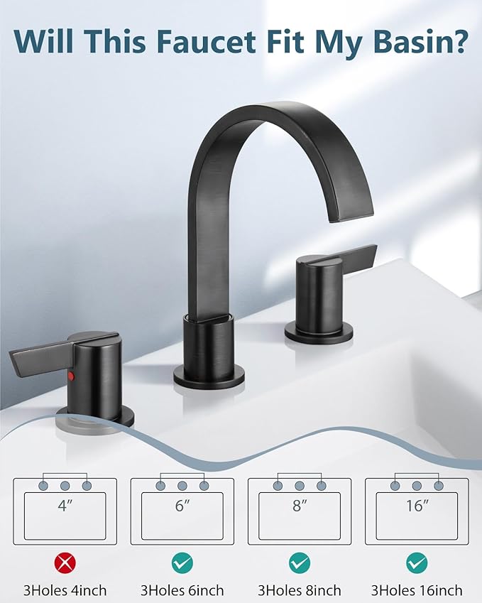Aolemi Bathroom Faucets 3 Hole,8 Inch Widespread Waterfall Bathroom Sink Faucet,2 Handles Vanity Faucet with Pop-up Drain and Supply Hose,Oil Rubbed Bronze