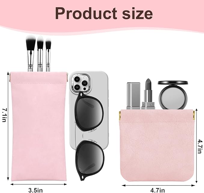 4Pcs Small Makeup Bag for Purse, Mini Leather Pocket Cosmetic Bag for Women, Small Lipstick Purse Pouches for Purse, Small Coin Purse Organizer Pouches, Portable No Zipper Makeup Pouch (Orange, Pink)