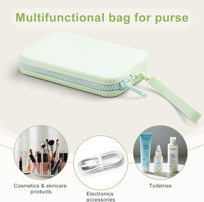 Silicone Period Bags, 2 Pcs Tampon Holder for Purse with Zipper & Handle, Sanitary Napkin Storage Bag for Purse, Keeping Discreet Feminine Products, Black and Green